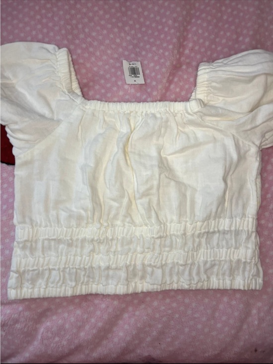 The Children's Place Other - The Children's Place Ivory Puff-Sleeve Smocked Crop Top